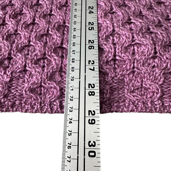 Aran Sweater Market Cardigan Womens XL Purple Pink Merino Wool Cable Knit Irish - Picture 10 of 11